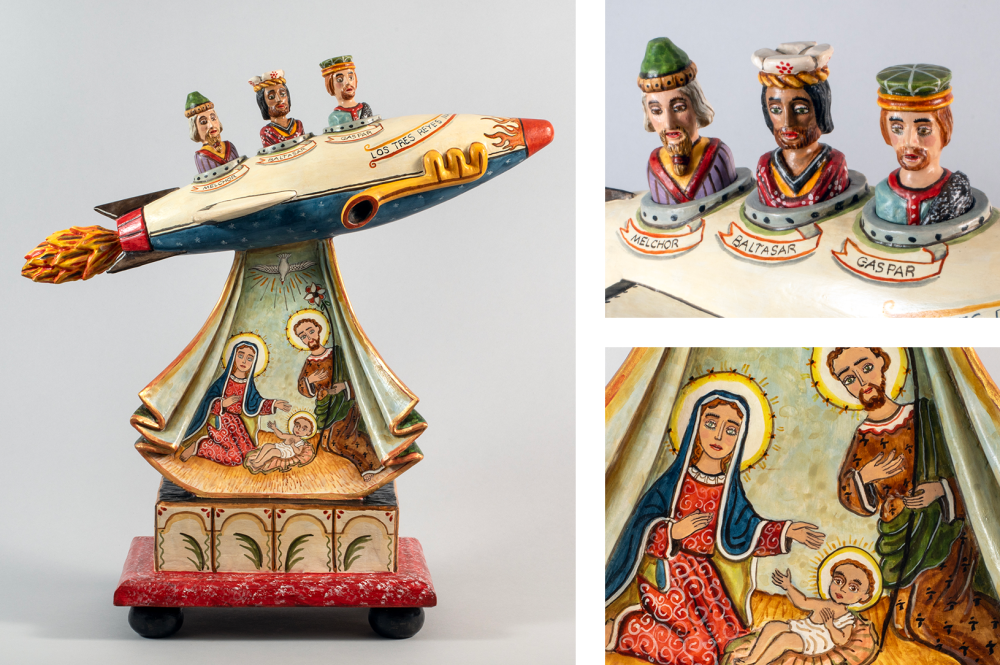 Gustavo Victor Goler, Los Tres Reyes Magos (Flight into Egypt), Bulto: Hand-carved and painted wood, 16.5 Gustavo Victor Goler, Los Tres Reyes Magos (Flight into Egypt), Bulto: Hand-carved and painted wood, 16.5
