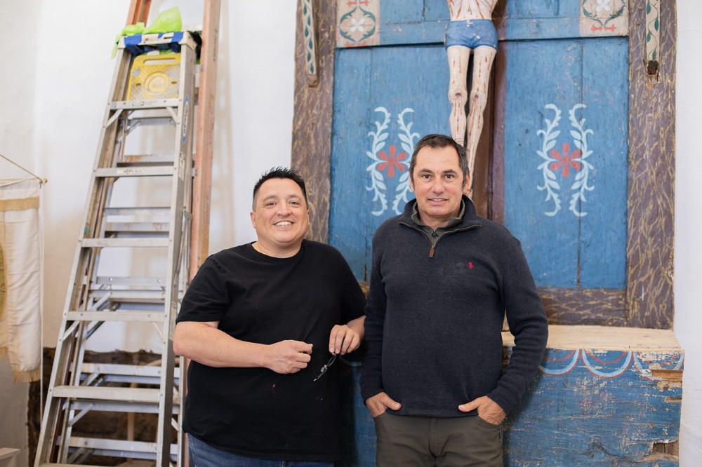 Nicolas Otero (left) and Gustavo Victor Goler (right) at San José de Gracia Catholic Church in Las Trampas, 2022 Nicolas Otero (left) and Gustavo Victor Goler (right) at San José de Gracia Catholic Church in Las Trampas, 2022