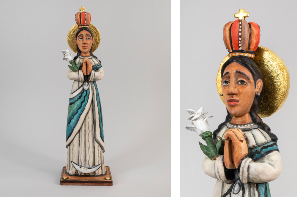 Nicolas Otero, Immaculate Conception (The Virgin Mary), Bulto; Natural pigments, pine, gesso, 23k gold leaf, and deer hide, 19 Nicolas Otero, Immaculate Conception (The Virgin Mary), Bulto; Natural pigments, pine, gesso, 23k gold leaf, and deer hide, 19