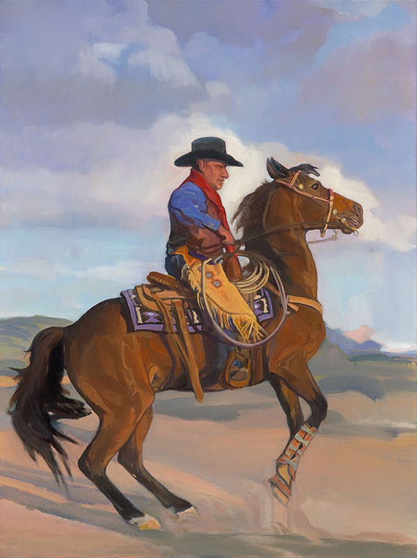 Kathryn Stedham, El Charro Campeón - Jesús with Romeo, oil on canvas, 40