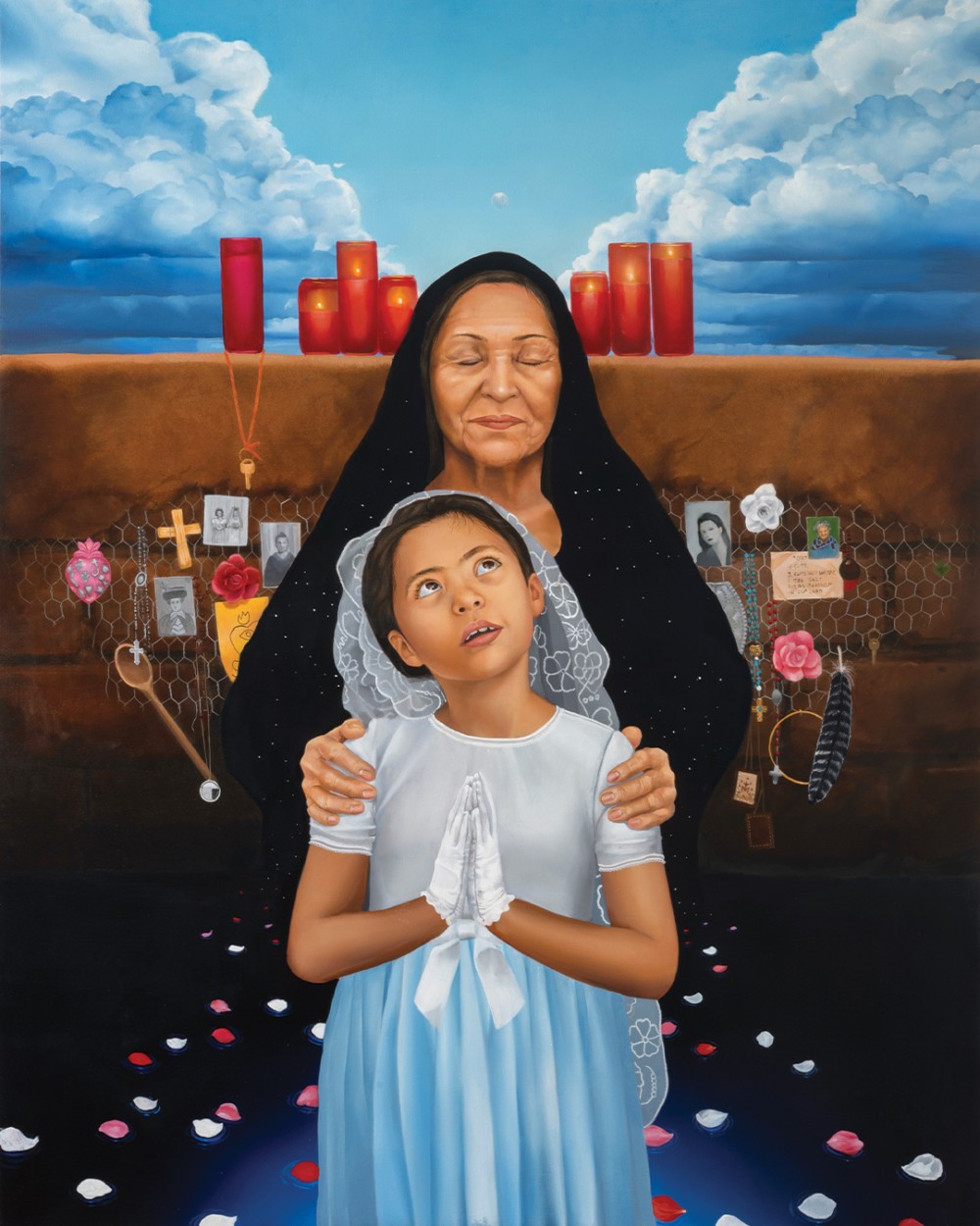Eric Romero, A Thousand Mothers Behind Her, oil on canvas, 60