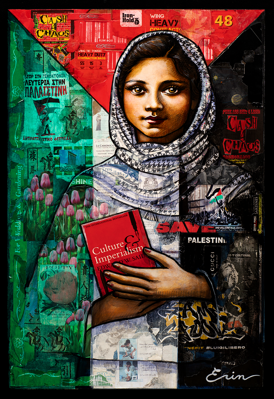 Erin Currier, Saint Marie Alphonsine Danil Ghattas of Palestine, acrylic and mixed media on panel, 36”h x 24”w