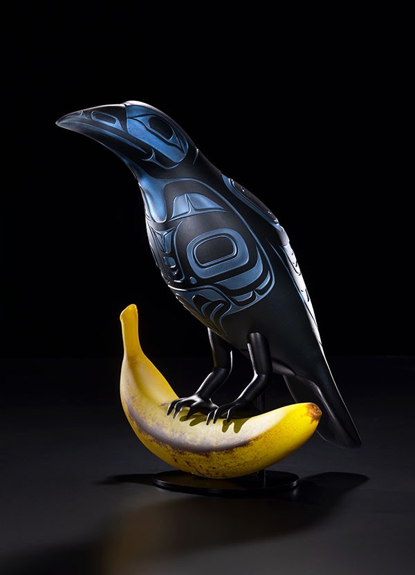 Preston Singletary, Wold Gone Bananas, 2025, Blown and sand-carved glass, 19